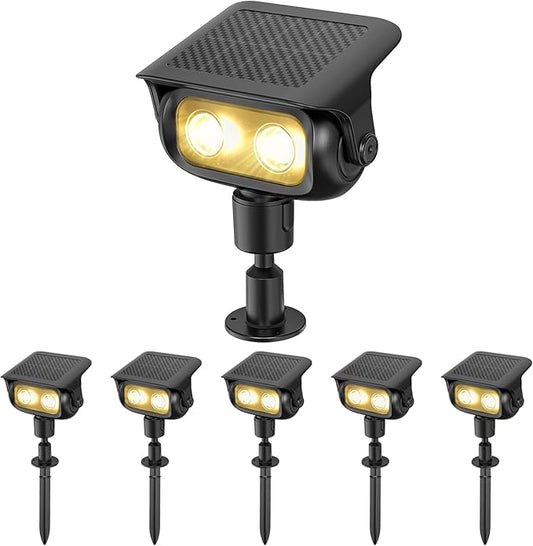 Solar Spotlight Outdoor, Warm White Stake Landscape Light with Dual Brightness, Fast-Charge HPBC Solar Panel, LiFePO4 Battery, IP67 Waterproof 2-in-1 Yard, Garden, Pathway Light