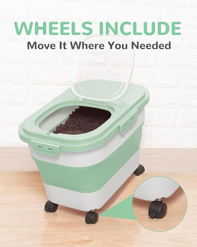 20-23 Lbs Dog Food Storage Container - Collapsible Dog Food Container with Attachable Casters and Scoop,Small Container,Pet Food Storage Containers to Keep Dry Food Fresh,Easy to Move