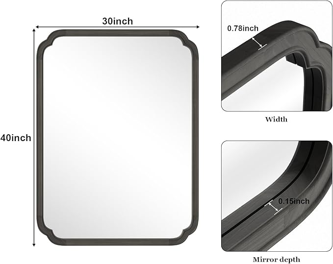 WallBeyond 30" x 40" Rounded Corner Arch Wall Mirror with Wood Frame for Entryway, Living Room or Bedroom Home Decor - Light Woodgrain [30 x 40 inches, Black]