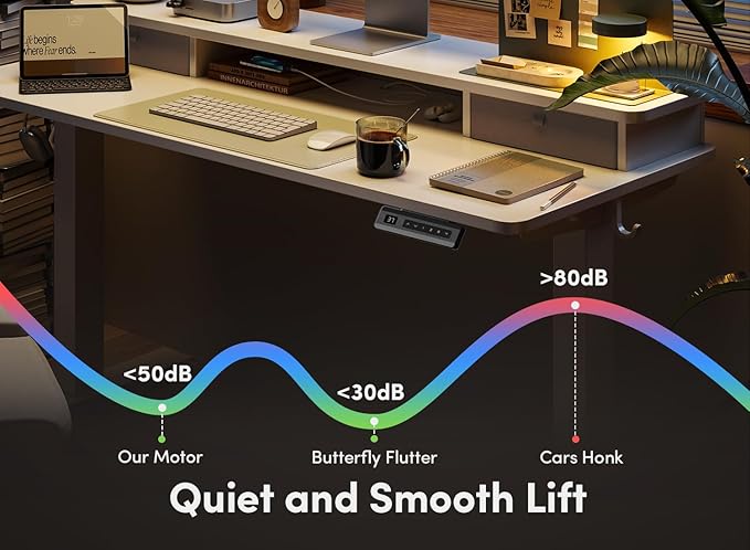 FEZIBO 48 x 24 Inch Height Adjustable Electric Standing Desk with Double Drawer, Computer Desk, Home Office Stand Up Table with 4 Height-Adjustable Feets & 2 Hooks, White