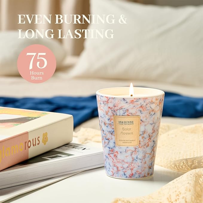 M&SENSE Solar Flowers Scented Soy Candle, 3 Wick Highly Scented 14.1 Oz 80H, Aromatherapy Christmas Gift for Women and Men