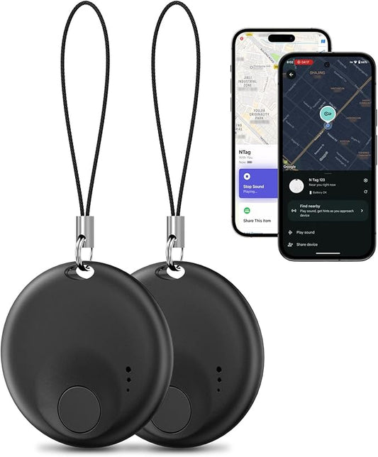 [2 Pack] Tracker Tags - 2 Pack for Android & iOS Find My Apps, Bluetooth Tracker Compatible with Both Google's Find Hub & Apple Find My App, Item Finder for Keys, Wallet, Luggage, Pets, Bicycle