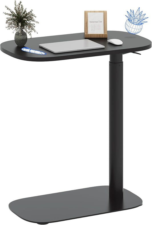 FLEXISPOT Adjustable C Table with Wheels, Mobile Snack Side End Table Sofa Couch Bedside Table Laptop Cart TV Tray Night Stand Small Space Side Table(23.6" W x 13.8" D,Black)