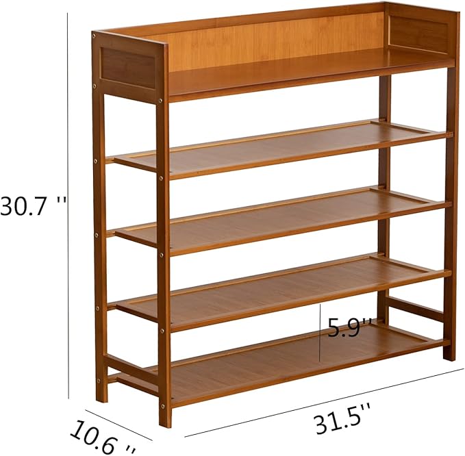 Bamboo Shoe Rack Organizer, 5 Tier Shoe Shelf Storage Organizer, for Entryway, Hallway, and Closet (Brown-31.5)