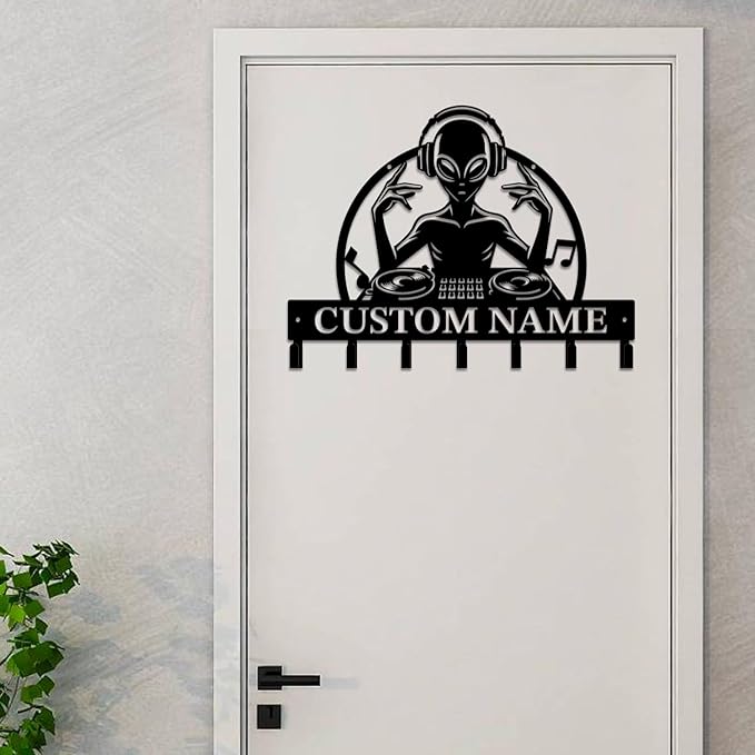 Personalized Custom Alien ET Metal Wall Keys Hooks,Clothes Hooks Alien ET Art Coat Racks,Door Holder,Black Alien ET Decorations for Home,Entrance Doors,Hallway, Bedroom,Keys,Hats (Style Q)
