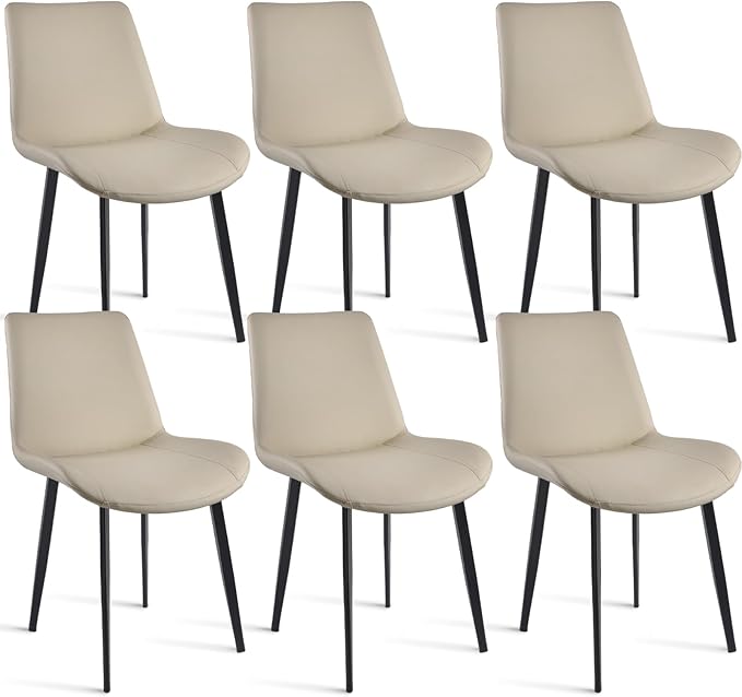 Dining Chairs, Modern PU Leather Dining Room Chair with Sturdy Metal Legs, Upholstered Seat Dinner Chairs Accent Side Chairs for Indoor Kitchen Living Room (Light Grey, Set of 6)