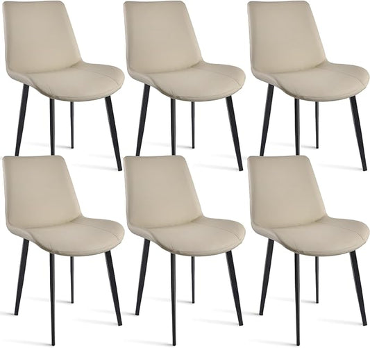 Dining Chairs, Modern PU Leather Dining Room Chair with Sturdy Metal Legs, Upholstered Seat Dinner Chairs Accent Side Chairs for Indoor Kitchen Living Room (Light Grey, Set of 6)