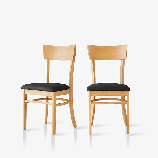 Livinia Mint Dining Chair Set of 2, Solid Malaysian Oak PU Leather Upholstered Cushion Seat, Straight Back Side Chairs (Natural)