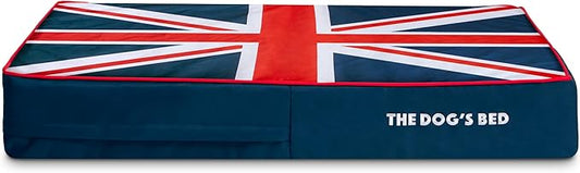 The Dog’s Bed Orthopedic Memory Foam Dog Bed, Large Blue & Red Trim UK Center Flag 40x25, Pain Relief for Arthritis, Hip & Elbow Dysplasia, Post Surgery, Supportive, Calming, Waterproof Washable