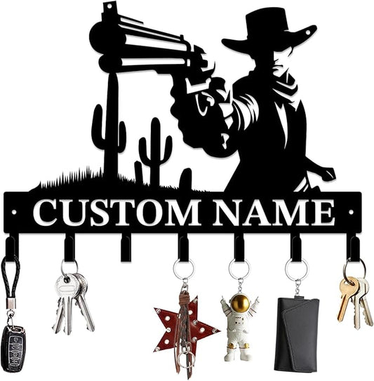 Personalized Custom Name West Cowboy Keys Hooks,Metal Cowboy Art Clothes Keys Hooks,Metal Cowboy Lover Wall Home Storage Decorative Keys Hooks,Key Holder Hooks for Wall (Style H)