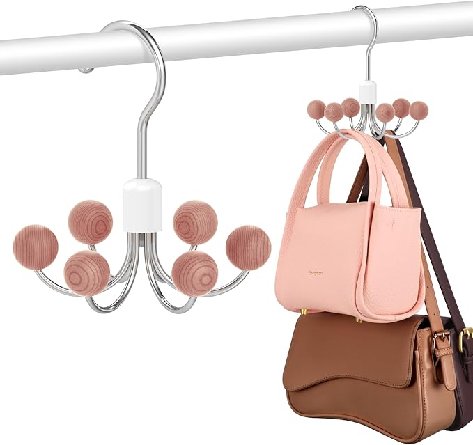 DOIOWN Purse Organizer,2 Pack Space Saving Purse Hangers for Closet,Multi Purpose Rotating Tank Top Hangers for Bags, Bras,Scarfs,Ties, Hoodies, Hat Closet Organizers and Storage