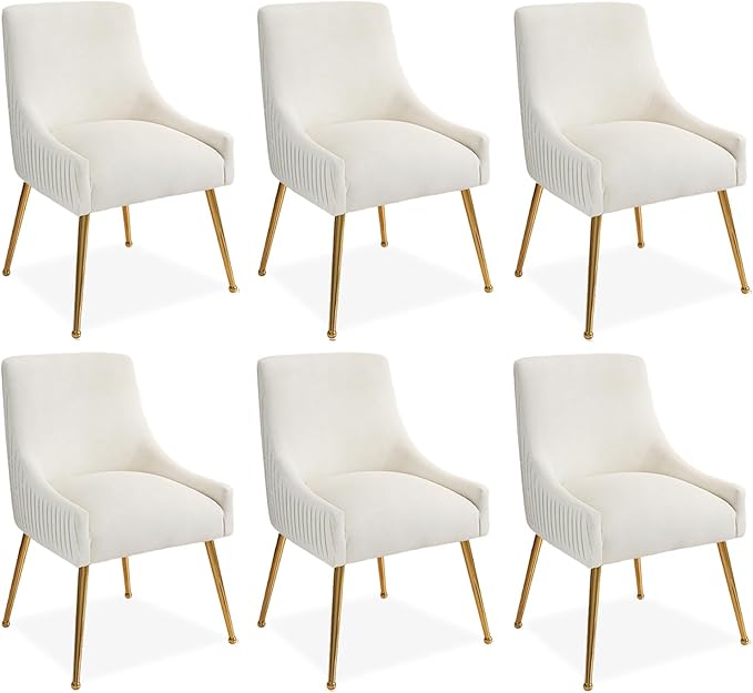 Dining Chairs, Accent Chairs Set of 6, Modern Upholstered Kitchen Dining Room Chairs with Gold Legs, Fabric Tufted Velvet Living Room Chairs for Reception Room Bedroom Guest Room (Beige)