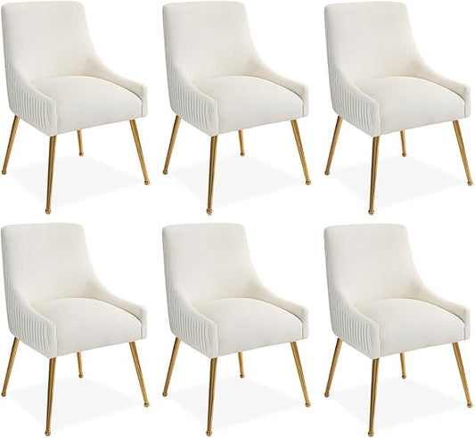 Dining Chairs, Accent Chairs Set of 6, Modern Upholstered Kitchen Dining Room Chairs with Gold Legs, Fabric Tufted Velvet Living Room Chairs for Reception Room Bedroom Guest Room (Beige)