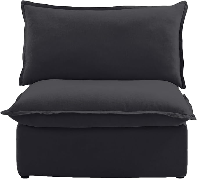 WJShome Modern Down Filled Sigle Middle Seat, Cloud Modular Sectional Sofa, Minimalist Wide Deep Seat Couches for Living Room Apartment Lounge Bedroom (Black)