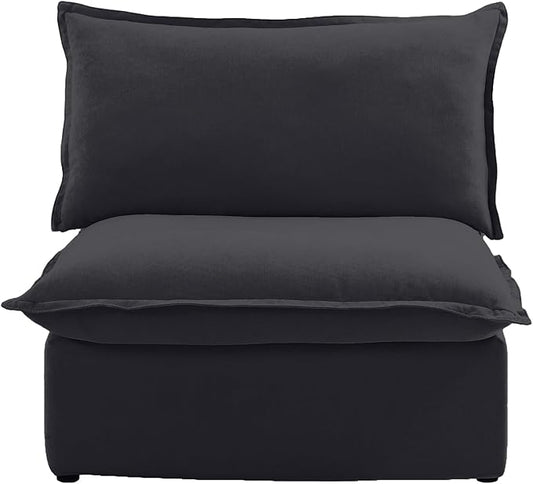 WJShome Modern Down Filled Sigle Middle Seat, Cloud Modular Sectional Sofa, Minimalist Wide Deep Seat Couches for Living Room Apartment Lounge Bedroom (Black)