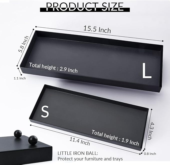 Rectangle Black Matte Metal Tray, Suit for Candle Holder, Vanity Decor Projects, Bathroom Toilet Tank Tray, Perfume or Jewelry Storage, and Coffee Table Centerpiece-Mini