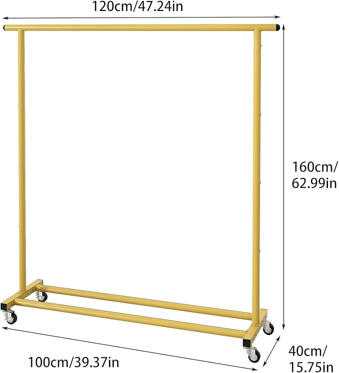 Buzowruil Metal Rolling Clothing Rack Adjustable Freestanding Garment Organizer with Wheels, Space-Saving Design for Home, Closet, Office, or Retail, Gold