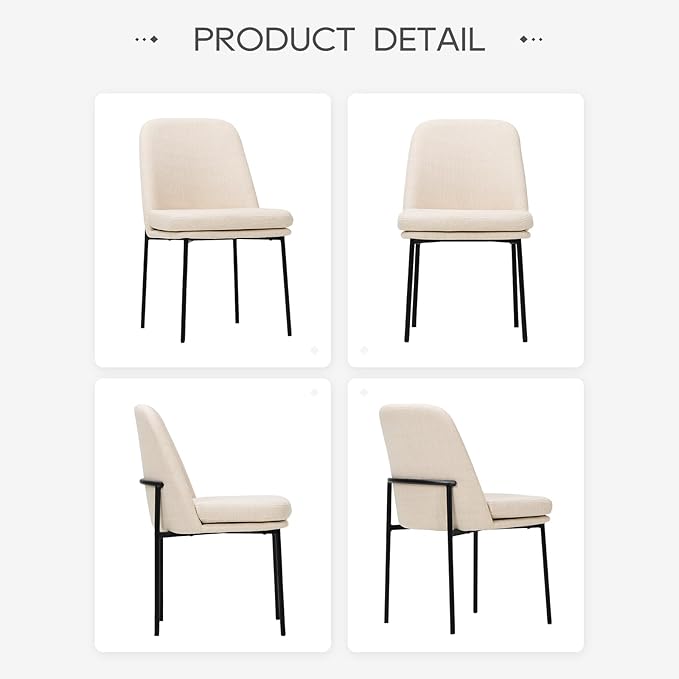 COLAMY Modern Dining Chairs Set of 4, Fabric Upholstered Dining Room Chairs Dinner Chair Stylish Kitchen Chairs with Curved Back and Metal Legs, Beige
