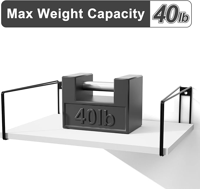 SRIWATANA Wide Floating Shelves, Rustic Wood Wall Shelves Set of 2, Wall Mounted Shelves with Large Capacity for Many Rooms Decor, White