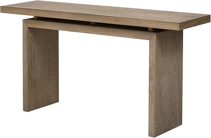 59" Modern Minimalist Console Table, Ash Veneer Entryway Table with Unique Floating-Top Design, Narrow Long Sofa Table for Hallway, Foyer & Living Room, Natural Wood Finish
