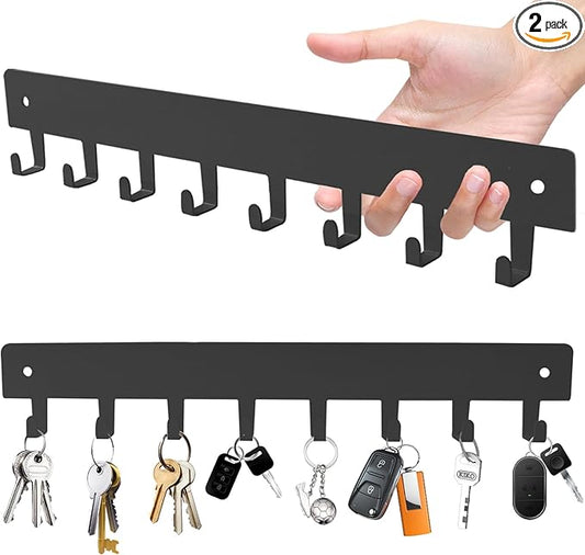 2 Pack Key Holder for Wall, Key Hooks with 8 Hooks, No Drilling Required, Self-Adhesive Key Holder, Hallway Wall Mount Keychain, Key Holder Wall Mount for Corridor, Living Room (Grey)