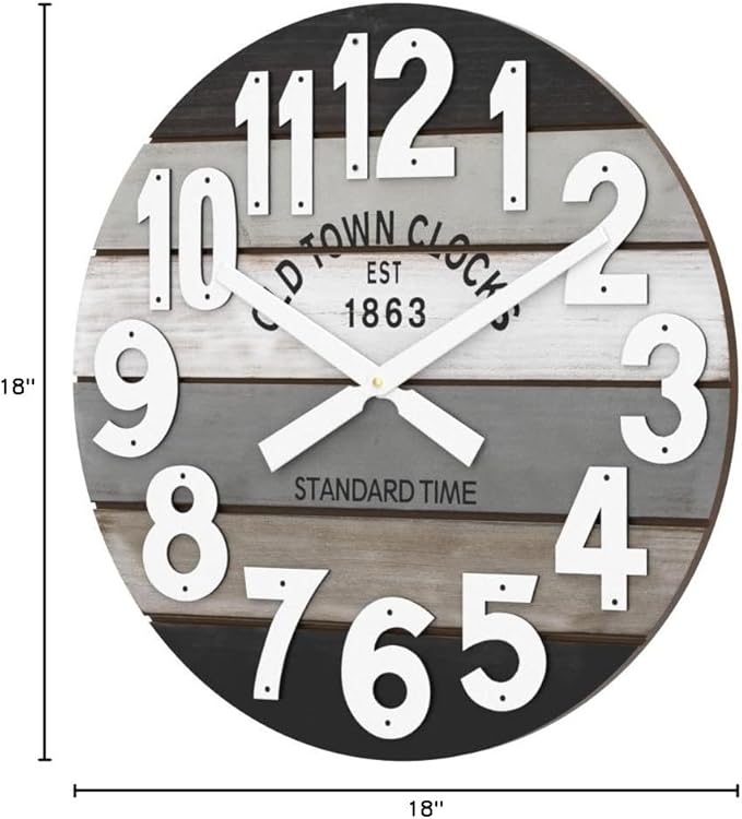 18" Wooden Multi-Color Maritime Coastal Beach Large Number Wall Clock (Gray, 18 inch)