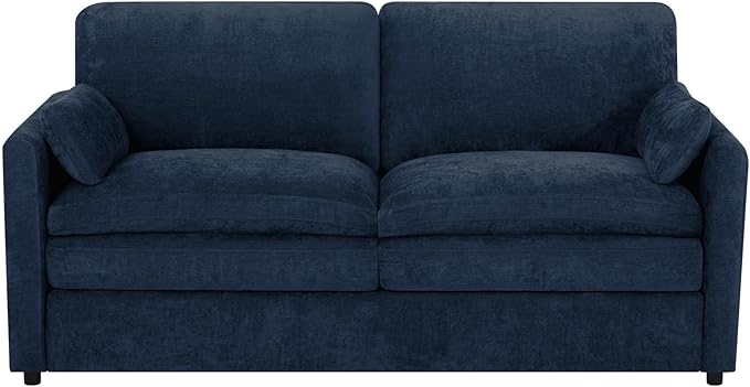 69" Chenille Modern Couch with Cozy & Soft Backrests, 2 Seats Sofa with 2 Extra Pillows, Comfy Upholstered Sofa with Thicker Cushions for Living Room, Office, Blue