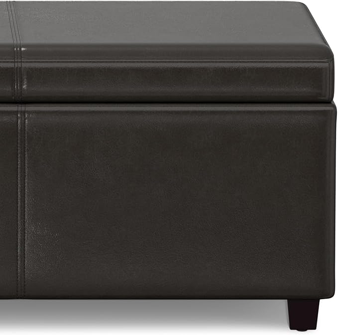 SIMPLIHOME Avalon 54 inch Wide Contemporary Rectangle Extra Large Storage Ottoman Bench in Tanners Brown Vegan Faux Leather, Assembled, for the Living Room, Entryway and Family Room