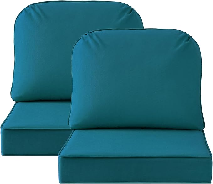 Outdoor Sunbrella Cushions for Patio Furniture Set of 2, 24"x24" Water Repellent Chair Cushions Removable Seat Bottom & Back Cushion Covers for Chair, Sofa, Couch, Spectrum Peacock