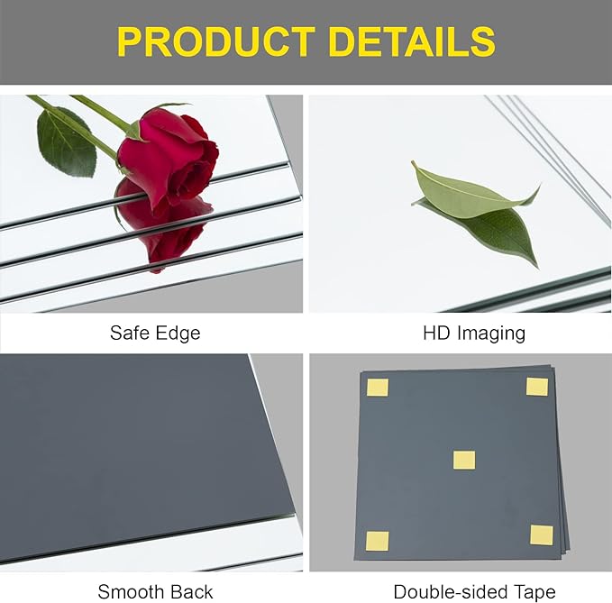 Ruomeng Full Length Wall Mirror Tiles - 12" x 10" x 8Pcs Frameless Full Body Mirror Tiles Wall Mounted Mirror for Home Gym Vanity Bedroom, Living Room