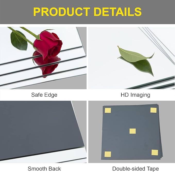 Ruomeng Full Length Wall Mirror Tiles - 12" x 10" x 4Pcs Frameless Full Body Mirror Tiles Wall Mounted Mirror for Home Gym Vanity Bedroom, Living Room