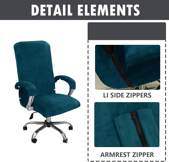 Velvet Plush Office Computer Chair Cover Ergonomic - Cat Proof Stretchable Protector for Mesh Office Desk Chair with Wheels and Armrest - Comfy Executive Office Chair for Adults, Dark Blue, XL