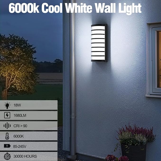 Sytmhoe Modern Outdoor Wall Sconce Lights,LED Exterior Wall Light Fixtures,6000k Cool White Wall Mounted LED Lamps,Black Porch&Patio Light for House,IP65 Waterproof for Hallway Stairs Gardens(6000k)