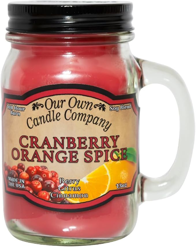 Our Own Candle Company, Cranberry Orange Spice Scented Mason Jar Candle, 100 Hour Burn Time, 13 Ounces