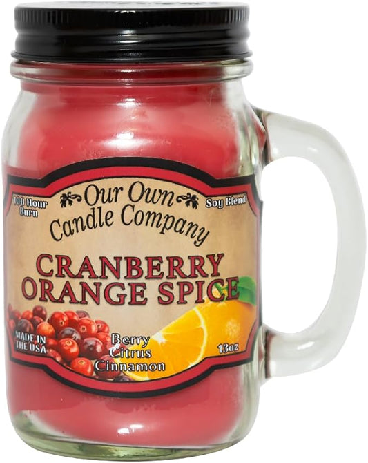 Our Own Candle Company, Cranberry Orange Spice Scented Mason Jar Candle, 100 Hour Burn Time, 13 Ounces