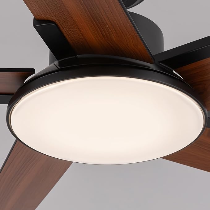 44 Inch Ceiling Fans with Lights and Remote Control, Modern Ceiling Fan with Dimmable LED, 6 Speeds, Timer, Quiet Reversible DC Motor, Black Ceiling Fan for Bedroom, Living Room and Kitchen