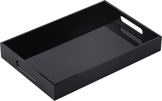 Black Oversize Acrylic Serving Tray with Handles 12x20 Inch -Spill Proof- Decorative Trays Countertop Organizer for Ottoman,Nightstand, Sidetable, Butler (12X20 Inch, Black)