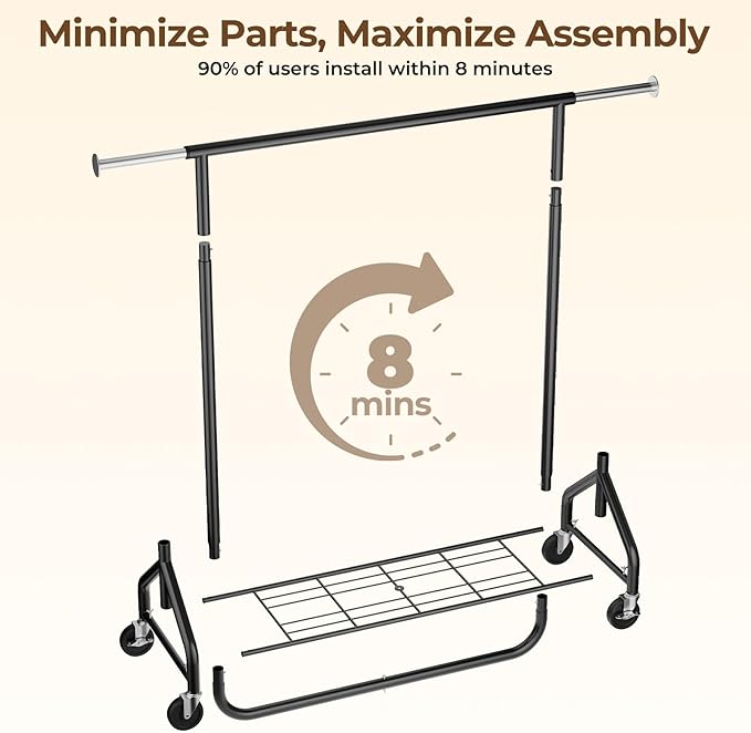 Heavy-Duty 450LBS Capacity Metal Clothes Rack，Rolling Clothing Rack with Wheels & Shelves, Portable Standing Wardrobe Rack for Hanging Clothes, Black