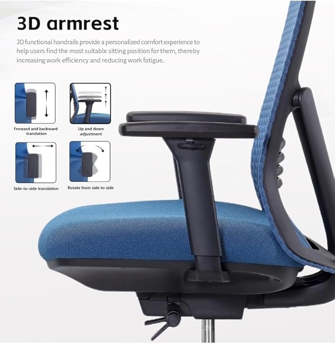 Executive Office Chair – Mesh Office Chair with V-Shaped Back, Adjustable 3D Arms & Sliding Soft Seat Cushion – Holds Up to 270lbs (Blue)