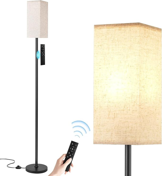 Ambimall 64'' Modern Floor Lamp with Remote, Tall Lamps for Living Room, Bedroom, Office, Dining Room, Beige Square Shade with Black Pole(Included Bulb)