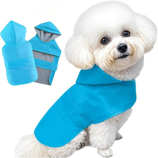 Dog Raincoat Small Dog Rain Jacket Poncho Waterproof Pet Rain Suit Double Layer Breathable Lining Hooded Leash Hole Adjustable Puppy Small Medium Dogs,Blue,S