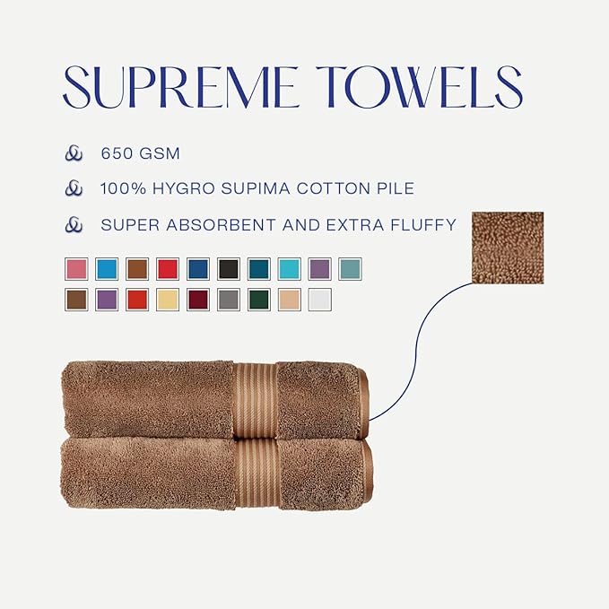 Christy Supreme Hygro 6 Piece Towel Set | Mocha Brown | 100% Luxury Supima Cotton | Ultra Soft | Super Absorbent | 650GSM | 2 Bath Towels 2 Hand Towels 2 Face Cloths