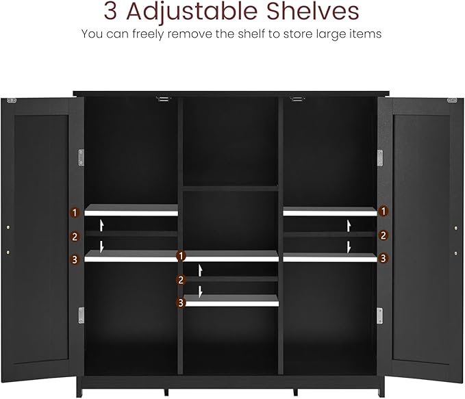 Iwell Storage Cabinet with 2 Doors and 4 Storage Shelves, Bathroom Cabinet, Cupboard for Living Room, Home Office, Entryway, Black