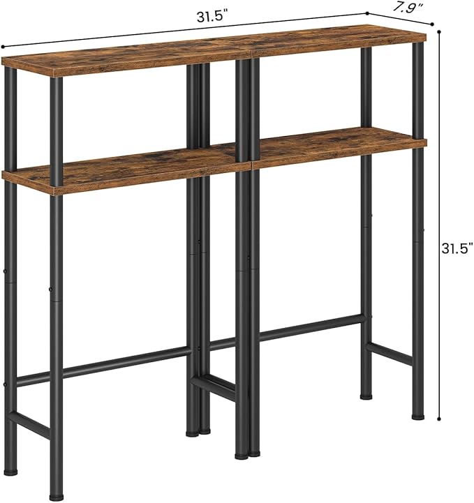 Narrow Console Table Set of 2, Small Entryway Table, 2-Tier Sofa Table with Storage, Skinny Console Tables for Entryway, Hallway, Bedroom, Living Room, Foyer, Rustic Brown