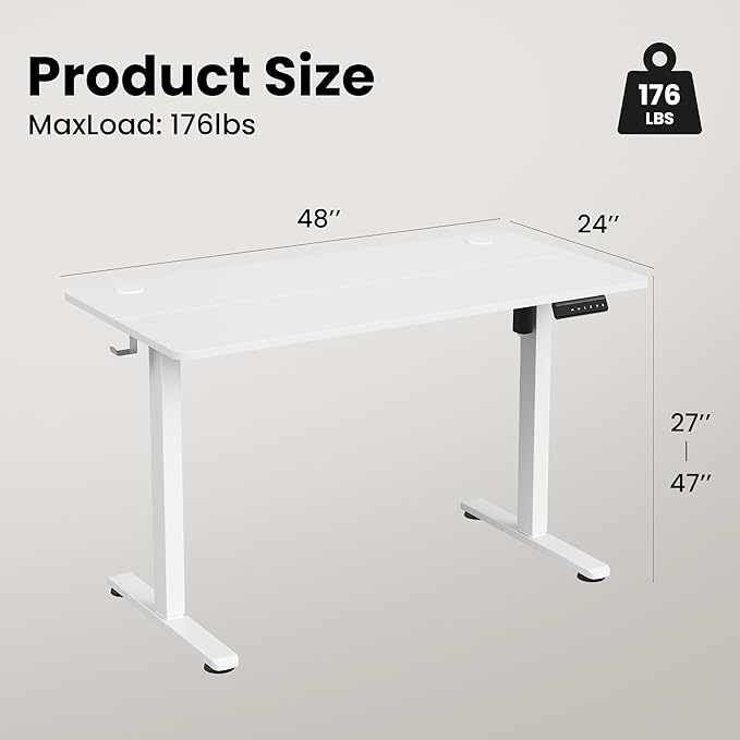Casaphoria 48 x 24 inches Electric Standing Desk, Sit to Stand Desk with Memory Height Adjustment, Home Office Computer Desk for Writing and Games, White