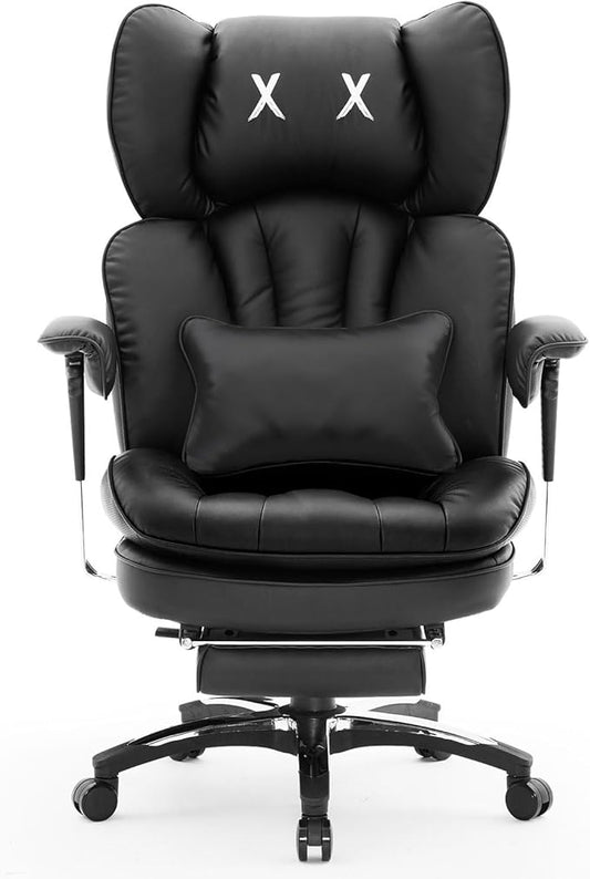 Efomao Big and Tall Office Chair 400lbs, Ergonomic High Back Executive Office Chair with Footrest, Wide Computer Desk Chair for Home Office, Comfortable PU Leather Heavy Duty Chair，Black