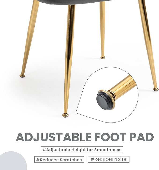 ECOTOUGE Matte Velvet Dining Chairs Set of 2, Modern Arm Chair with Golden Metal Legs, Living Room Accent Chairs for Kitchen, Grey