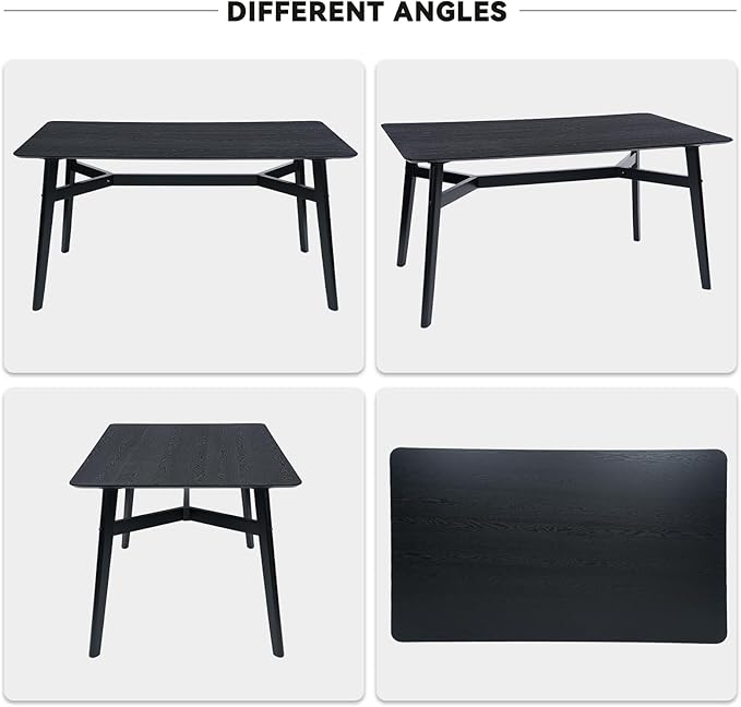 VESCASA 59" L Wood Rectangle Dining Table for 4, Rectangle Kitchen Table for 6 with 4 Solid Wood Legs for Dining Room, Kitchen, Restaurant, Black