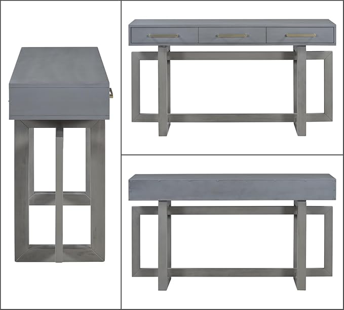 57” Entryway Console Sofa Table with Storage Drawers, Long Narrow Behind Couch Furniture for Living Room, Entrance, Hallway, Front Door, Antique Gray