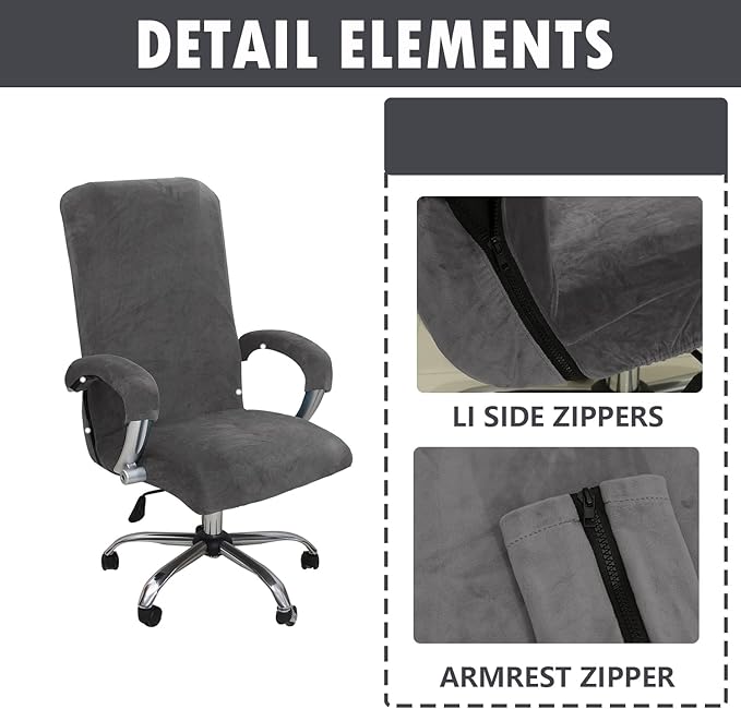 Velvet Plush Stretchable Office Computer Chair Cover Ergonomic - Cat Proof Protector for Mesh Office Desk Chair with Wheels and Armrests - Comfy Executive Rolling Chairs for Home Office, Gray, XL